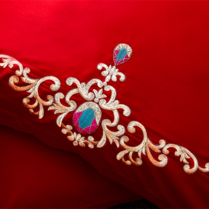 91家纺网 家纺一手货源 找家纺 布乐意 2025新款全棉绣花大红婚庆四件套多件套直播喜结良缘