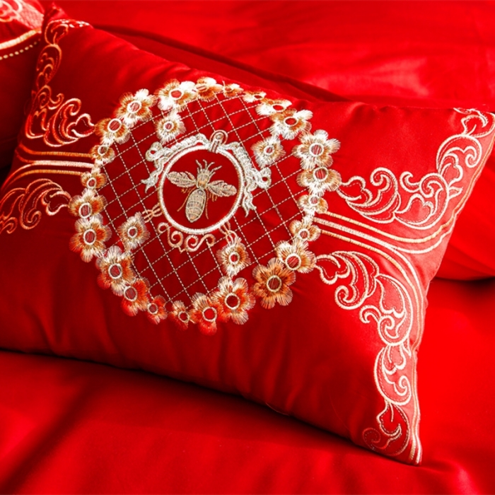 91家纺网 家纺一手货源 找家纺 布乐意 2025新款全棉绣花大红婚庆四件套多件套直播喜结良缘
