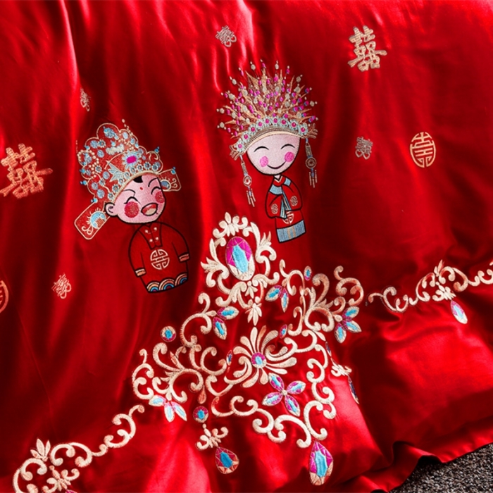 91家纺网 家纺一手货源 找家纺 布乐意 2025新款全棉绣花大红婚庆四件套多件套直播喜结良缘