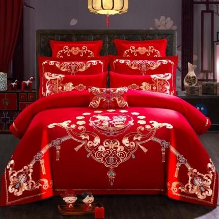 91家纺网 家纺一手货源 找家纺 布乐意 2025新款全棉绣花大红婚庆四件套多件套直播相伴一生