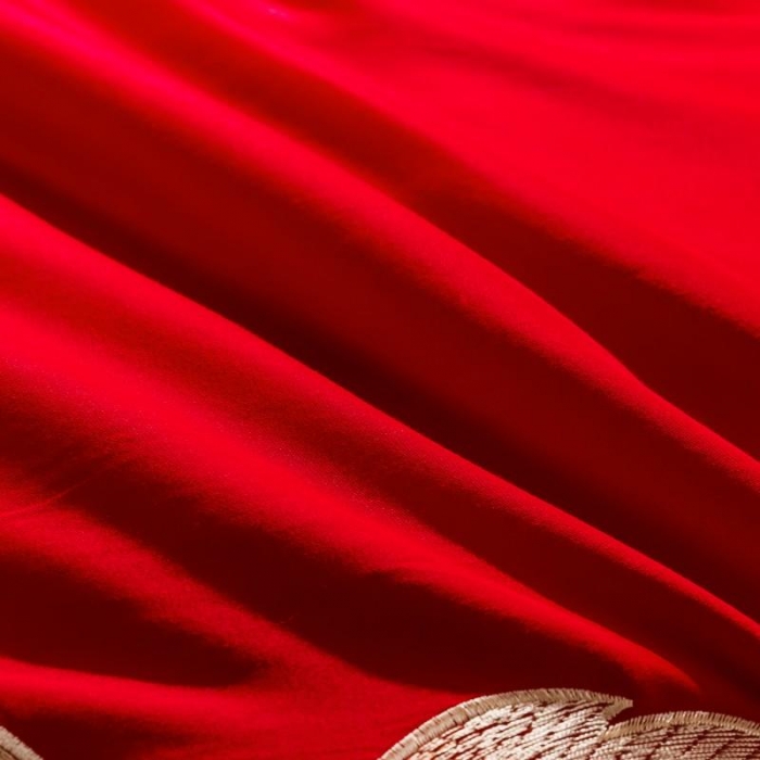 91家纺网 家纺一手货源 找家纺 布乐意 2025新款全棉绣花大红婚庆四件套多件套直播相伴一生