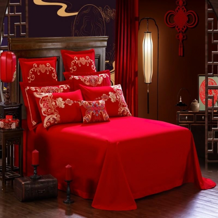 91家纺网 家纺一手货源 找家纺 布乐意 2025新款全棉绣花大红婚庆四件套多件套直播相伴一生