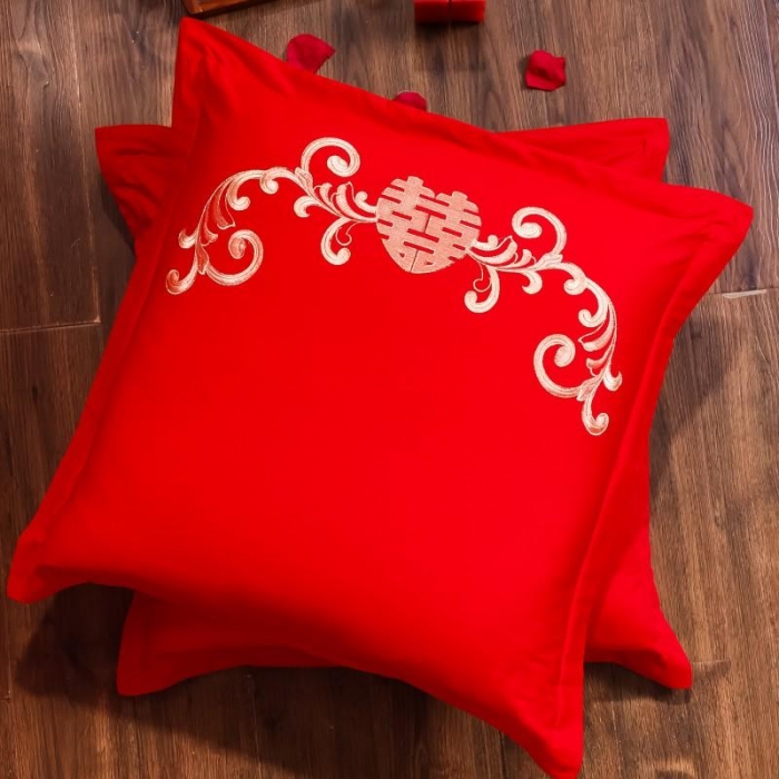 91家纺网 家纺一手货源 找家纺 布乐意 2025新款全棉绣花大红婚庆四件套多件套直播相伴一生