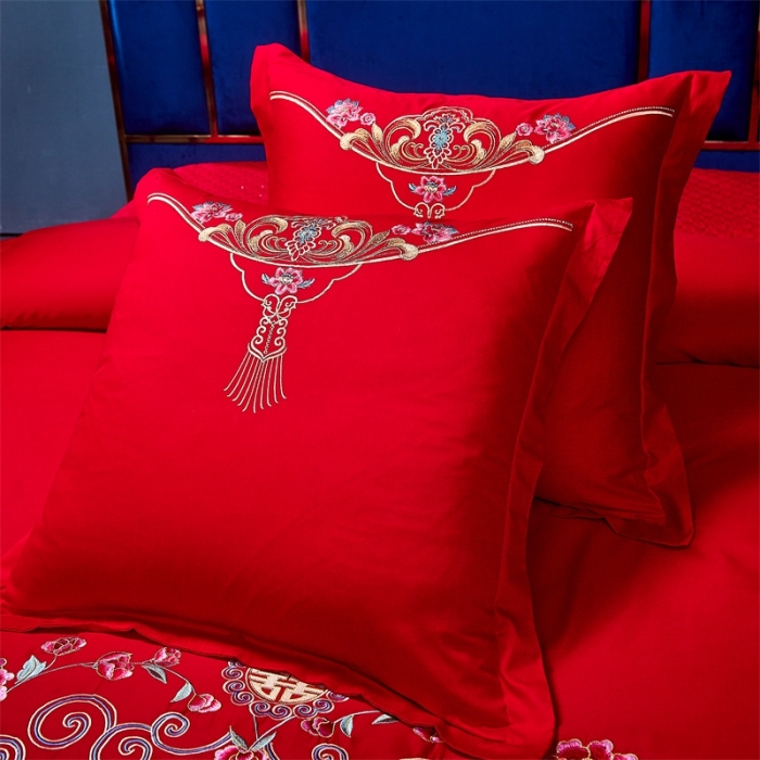 91家纺网 家纺一手货源 找家纺 布乐意 2025新款全棉绣花大红婚庆四件套多件套直播永结同心
