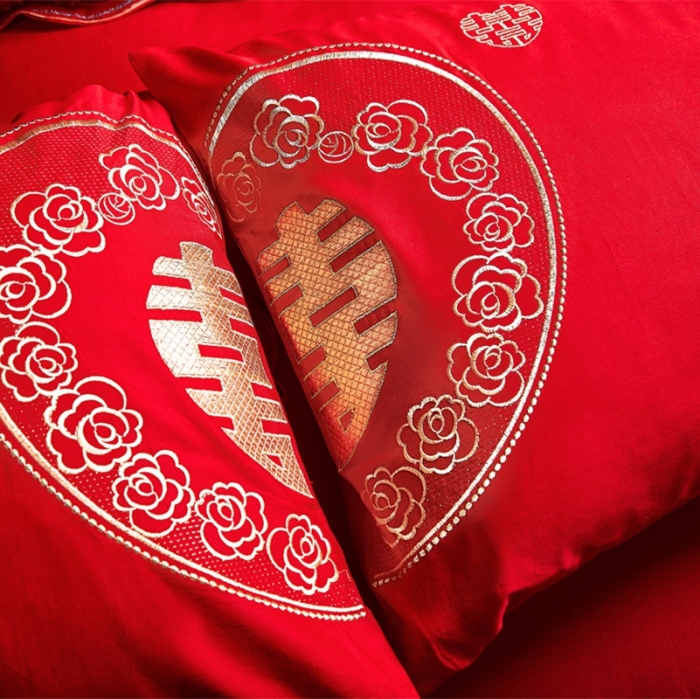 91家纺网 家纺一手货源 找家纺 布乐意 2025新款全棉绣花大红婚庆四件套多件套直播百年永好