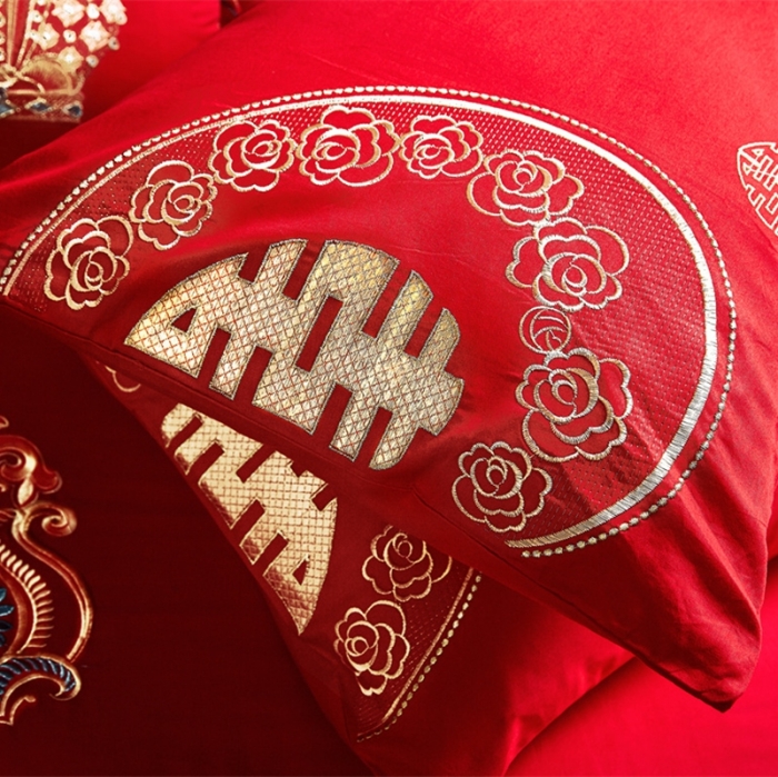 91家纺网 家纺一手货源 找家纺 布乐意 2025新款全棉绣花大红婚庆四件套多件套直播百年永好