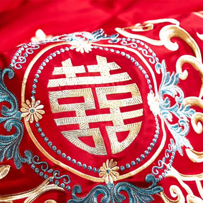 91家纺网 家纺一手货源 找家纺 布乐意 2025新款全棉绣花大红婚庆四件套多件套直播百年永好