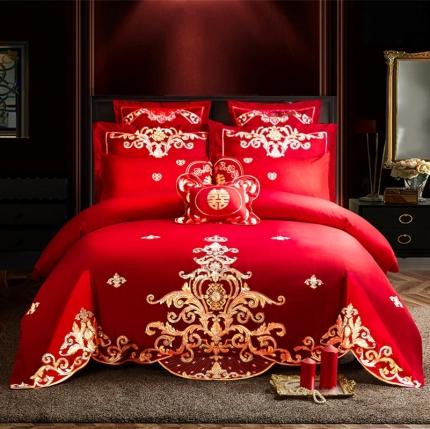 91家纺网 家纺一手货源 找家纺 布乐意 2025新款全棉绣花大红婚庆四件套多件套直播皇冠佳人