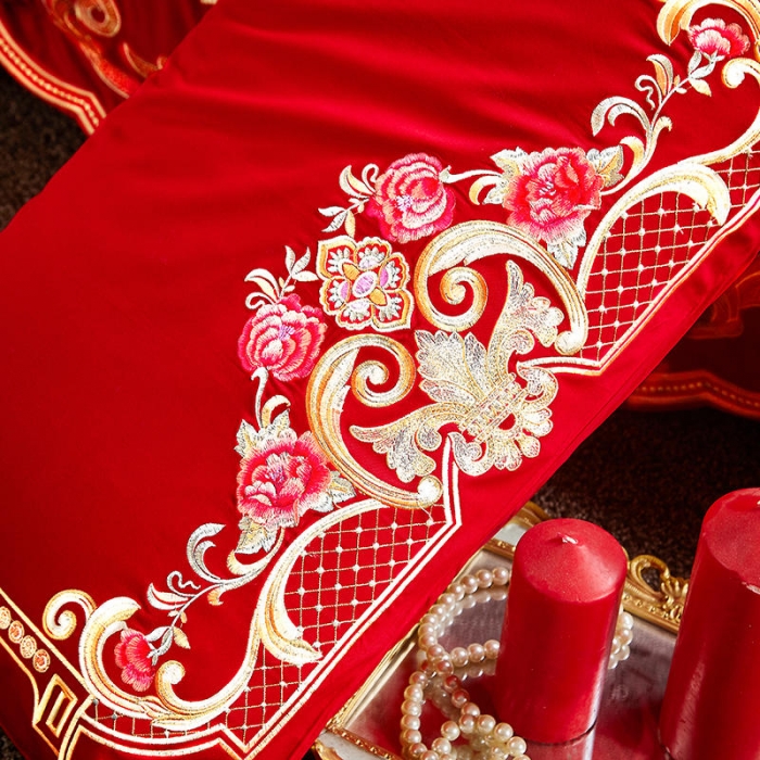 91家纺网 家纺一手货源 找家纺 布乐意 2025新款全棉绣花大红婚庆四件套多件套直播龙凤报喜
