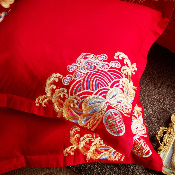 91家纺网 家纺一手货源 找家纺 布乐意 2025新款全棉绣花大红婚庆四件套多件套直播龙凤报喜
