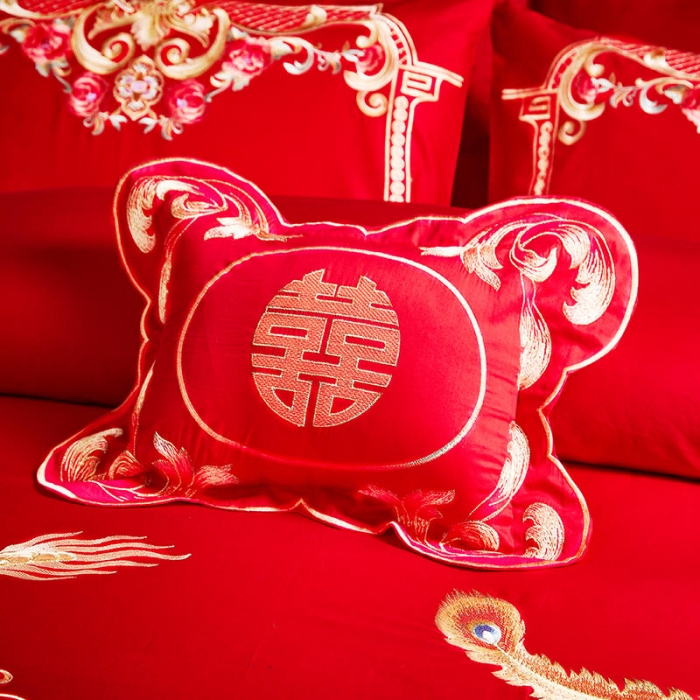 91家纺网 家纺一手货源 找家纺 布乐意 2025新款全棉绣花大红婚庆四件套多件套直播龙凤报喜