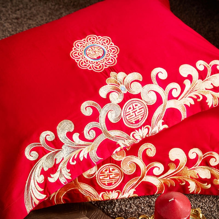 91家纺网 家纺一手货源 找家纺 布乐意 2025新款全棉绣花大红婚庆四件套多件套直播龙凤报喜