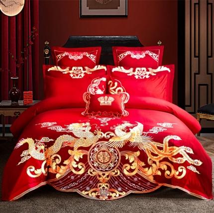 91家纺网 家纺一手货源 找家纺 布乐意 2025新款全棉绣花大红婚庆四件套多件套直播游龙戏凤