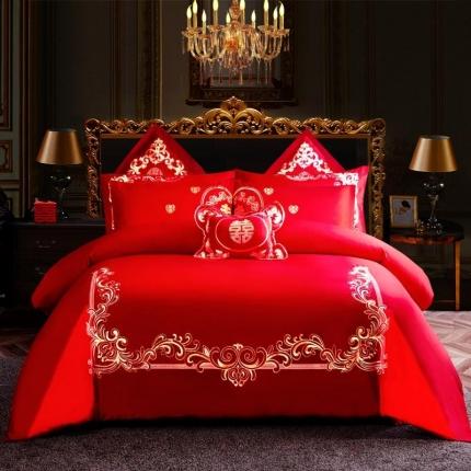 91家纺网 家纺一手货源 找家纺 布乐意 2025新款全棉绣花大红婚庆四件套多件套直播美好时光