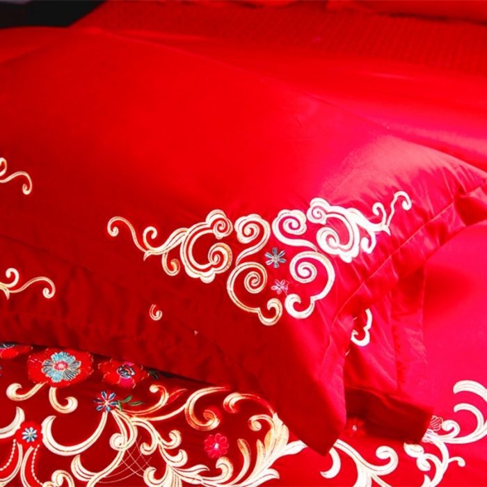 91家纺网 家纺一手货源 找家纺 布乐意 2025新款全棉绣花大红婚庆四件套多件套直播天生一对
