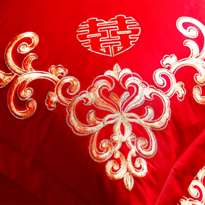 91家纺网 家纺一手货源 找家纺 布乐意 2025新款全棉绣花大红婚庆四件套多件套直播天生一对