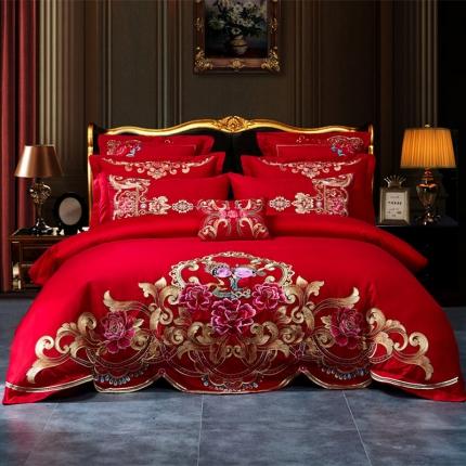 91家纺网 家纺一手货源 找家纺 布乐意 2025新款全棉绣花大红婚庆四件套多件套直播花嫁喜事