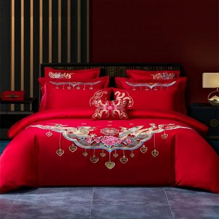 布乐意 2025新款全棉绣花大红婚庆四件套多件套直播龙凤呈祥