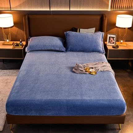 91家纺网 家纺一手货源 找家纺 小牛席业 2021新款雕花牛奶绒床笠-华夫格 蓝色