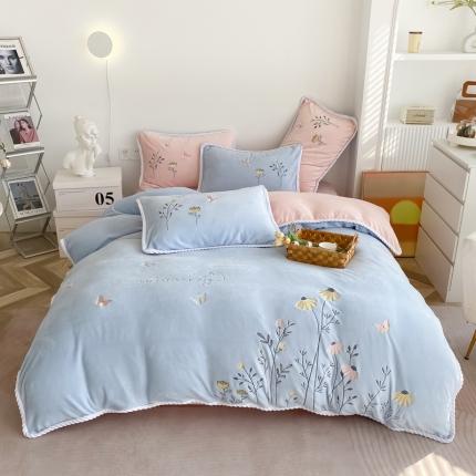 91家纺网 家纺一手货源 找家纺 （总）懒猫 2021新款高克重牛奶绒绣花四件套