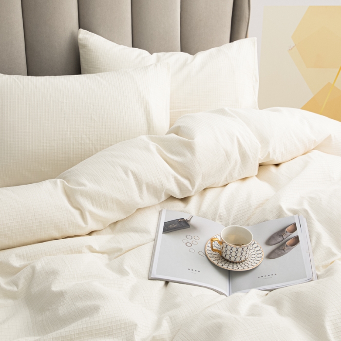 91家纺网 家纺一手货源 找家纺 安莱生活 2021新款原棉不染四件套 小方格