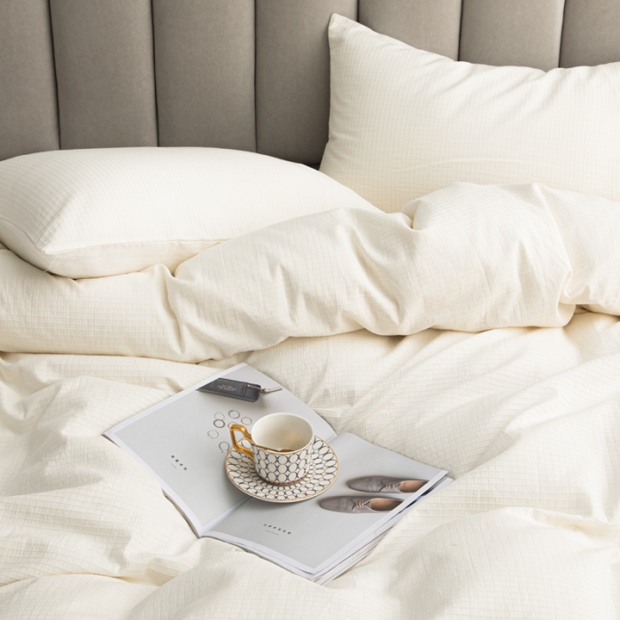 91家纺网 家纺一手货源 找家纺 安莱生活 2021新款原棉不染四件套 小方格