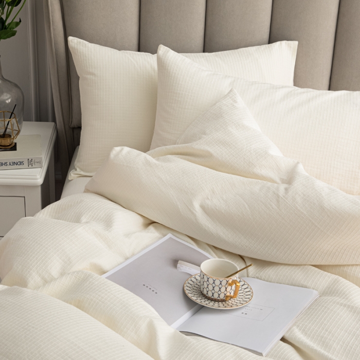 91家纺网 家纺一手货源 找家纺 安莱生活 2021新款原棉不染四件套 小方格