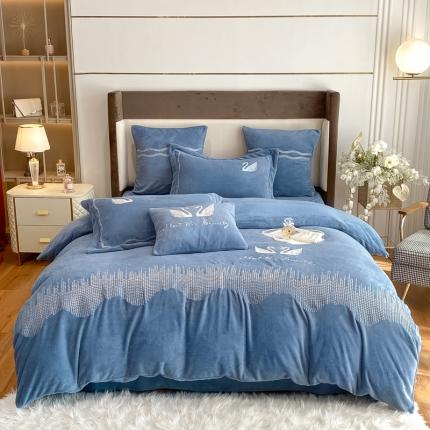 91家纺网 家纺一手货源 找家纺 （总）安妮 2021新款高克重牛奶绒刺绣四件套-施华洛