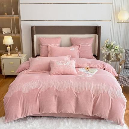 （总）安妮 2021新款高克重牛奶绒刺绣四件套-施华洛