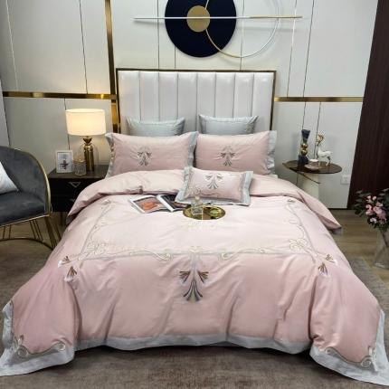 91家纺网 家纺一手货源 找家纺 家居1号2024新款新疆长绒棉刺绣四件套路易斯 路易斯-公主粉