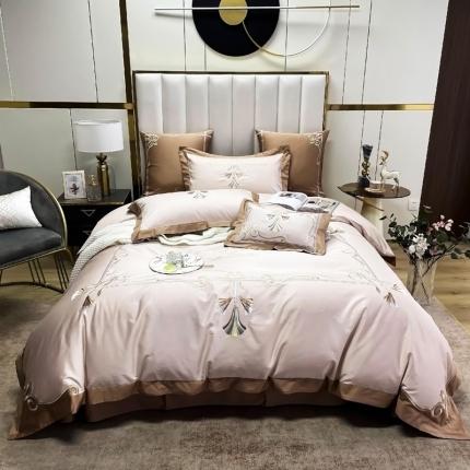 家居1号2024新款新疆长绒棉刺绣四件套路易斯 路易斯-女王棕