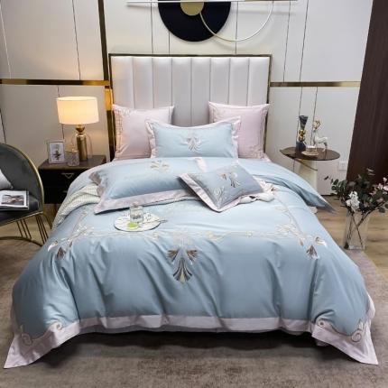 家居1号2024新款新疆长绒棉刺绣四件套路易斯 路易斯-贵妃蓝