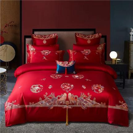 91家纺网 家纺一手货源 找家纺 （总）用心家居2021新款长绒棉婚庆刺绣四件套