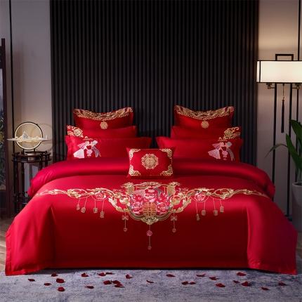 用心家居2021新款长绒棉婚庆刺绣四件套爱情盛宴