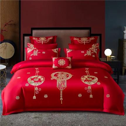91家纺网 家纺一手货源 找家纺 用心家居2021新款长绒棉婚庆刺绣四件套金生有你X