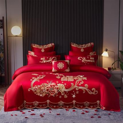 91家纺网 家纺一手货源 找家纺 用心家居2021新款长绒棉婚庆刺绣四件套愿得一人心