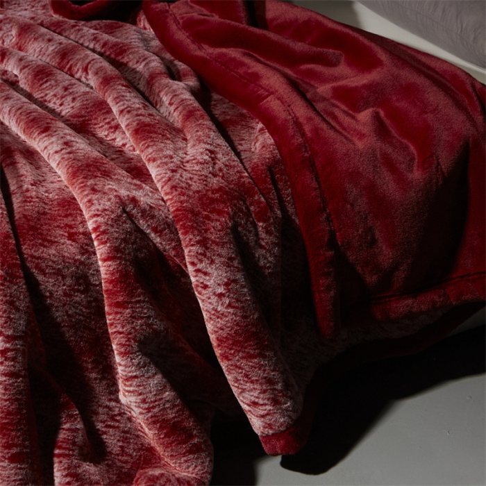 91家纺网 家纺一手货源 找家纺 凯轩毛毛毯毯子2024新款双层仿水貂皮草毛毯毯子 深红色