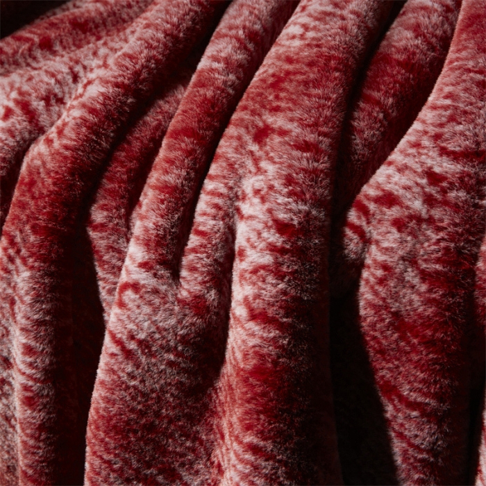91家纺网 家纺一手货源 找家纺 凯轩毛毛毯毯子2024新款双层仿水貂皮草毛毯毯子 深红色