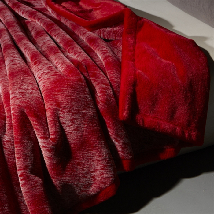 91家纺网 家纺一手货源 找家纺 凯轩毛毛毯毯子2024新款双层仿水貂皮草毛毯毯子 中国红