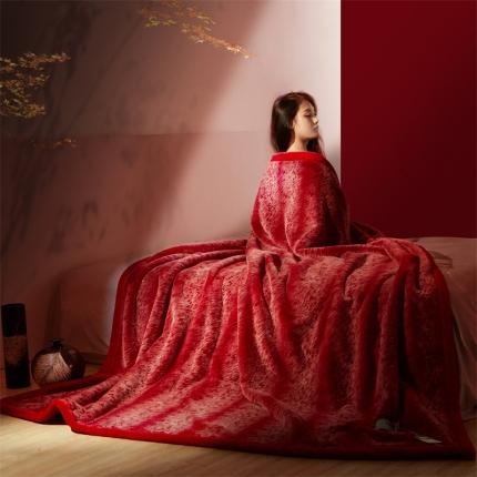凯轩毛毯2021新款双层仿水貂皮草毯 中国红
