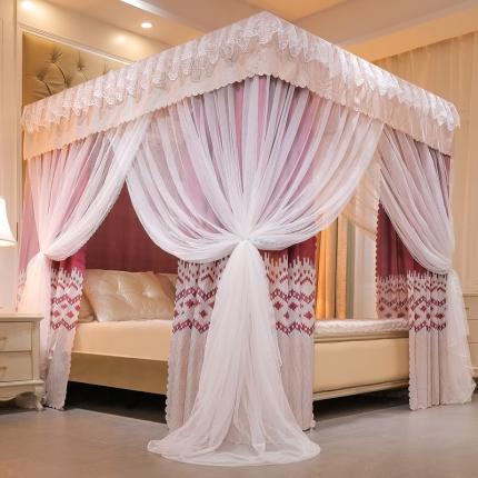 91家纺网 家纺一手货源 找家纺 千逸虹 2024新款落地扶摇中式床帘蚊帐 优雅红