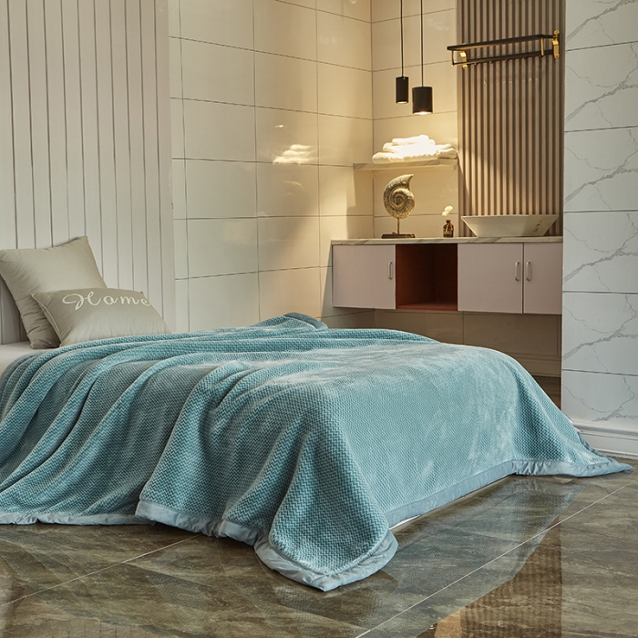 91家纺网 家纺一手货源 找家纺 凯轩毛毛毯毯子 2024新款精品韩素云毛毯毯子 天空蓝