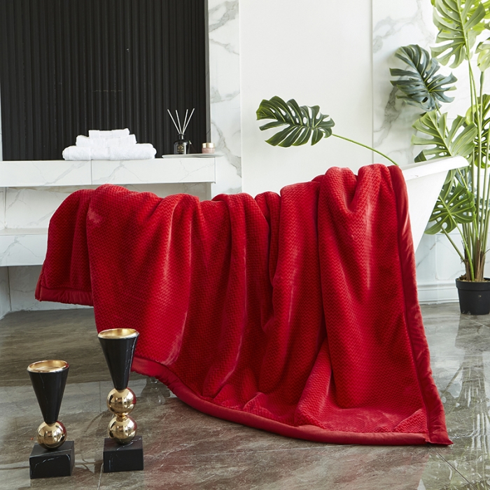 91家纺网 家纺一手货源 找家纺 凯轩毛毛毯毯子 2024新款精品韩素云毛毯毯子 喜庆红