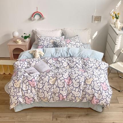 91家纺网 家纺一手货源 找家纺 怡家居 2021新款AB版棉加绒四件套卡通系列 兔宝宝