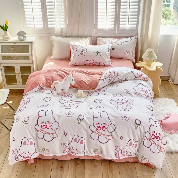 91家纺网 家纺一手货源 找家纺 怡家居 2021新款AB版棉加绒四件套卡通系列 粉粉兔