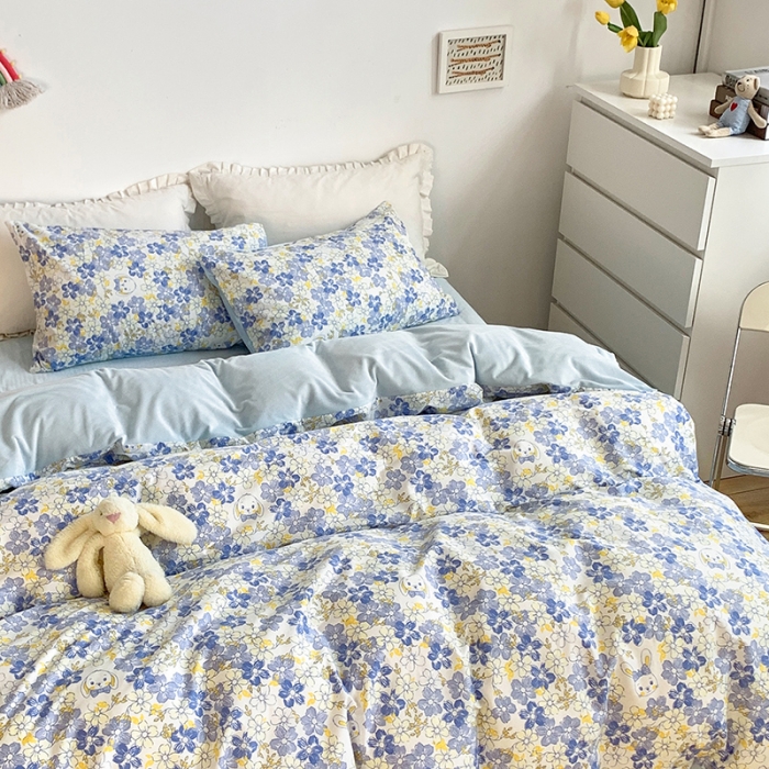 91家纺网 家纺一手货源 找家纺 怡家居 2021新款AB版棉加绒四件套卡通系列 奇趣-蓝