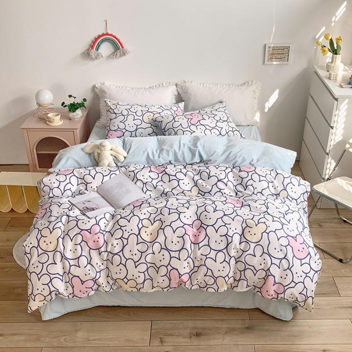 91家纺网 家纺一手货源 找家纺 怡家居 2021新款AB版棉加绒四件套卡通系列 兔宝宝