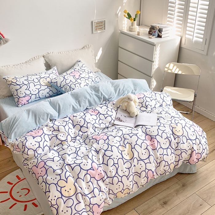 91家纺网 家纺一手货源 找家纺 怡家居 2021新款AB版棉加绒四件套卡通系列 兔宝宝