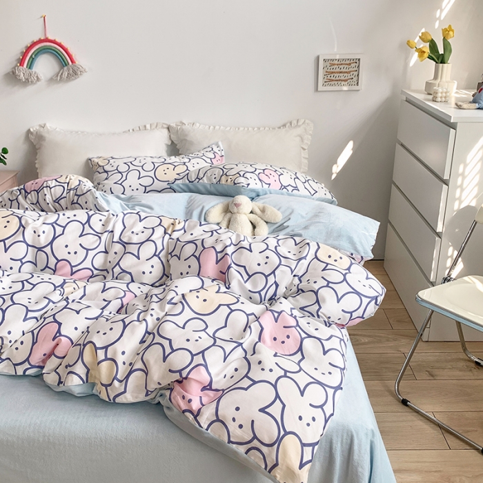91家纺网 家纺一手货源 找家纺 怡家居 2021新款AB版棉加绒四件套卡通系列 兔宝宝
