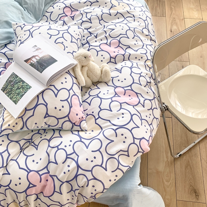 91家纺网 家纺一手货源 找家纺 怡家居 2021新款AB版棉加绒四件套卡通系列 兔宝宝